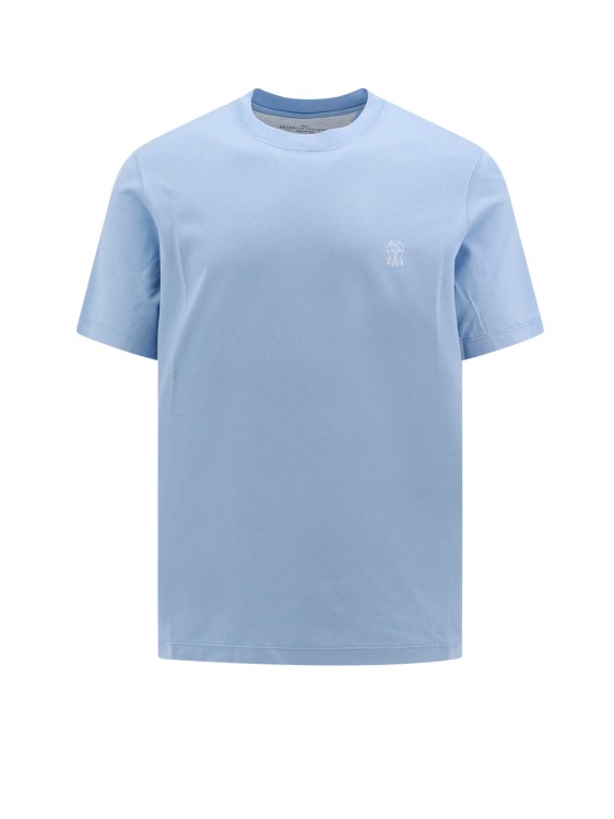 Shop Brunello Cucinelli Cotton T-shirt With Logo Print In Blue