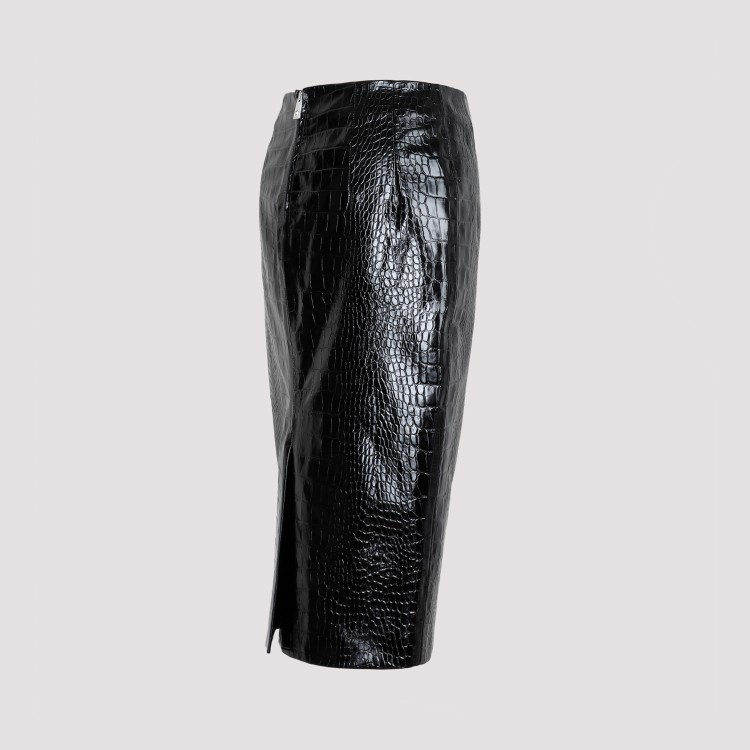 Shop Versace Crocodile Print Black Embossed Leather Skirt