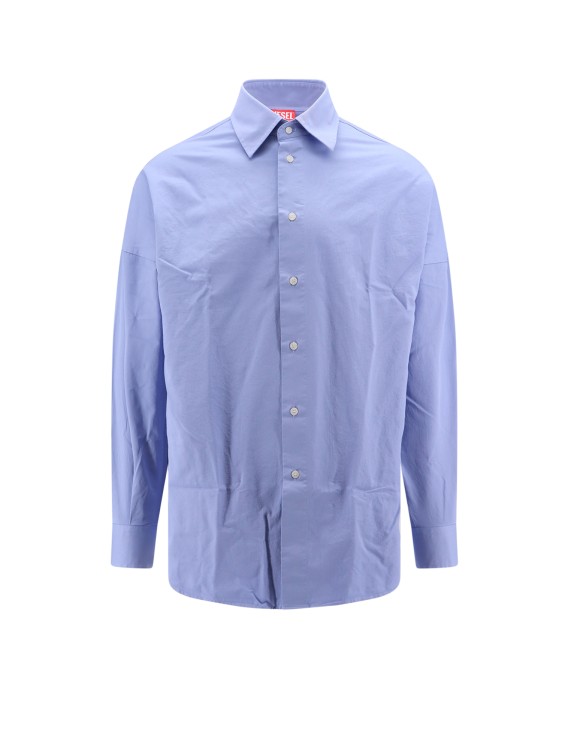 Shop Diesel Cotton Shirt With Embroidered Logo In Blue