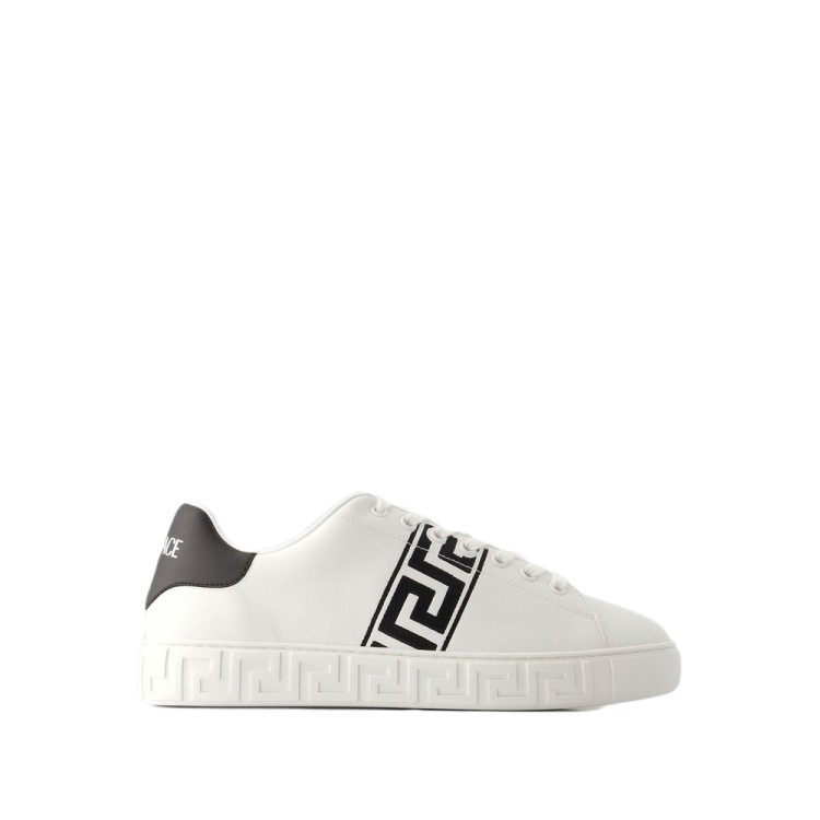 Shop Versace Greca Sneakers - Leather - White