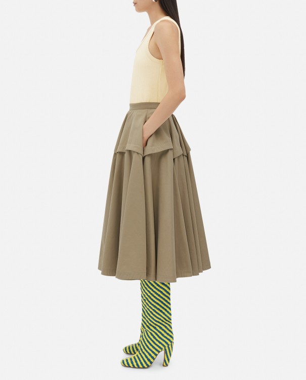 Shop Bottega Veneta Wide Cotton Midi Skirt In Neutrals
