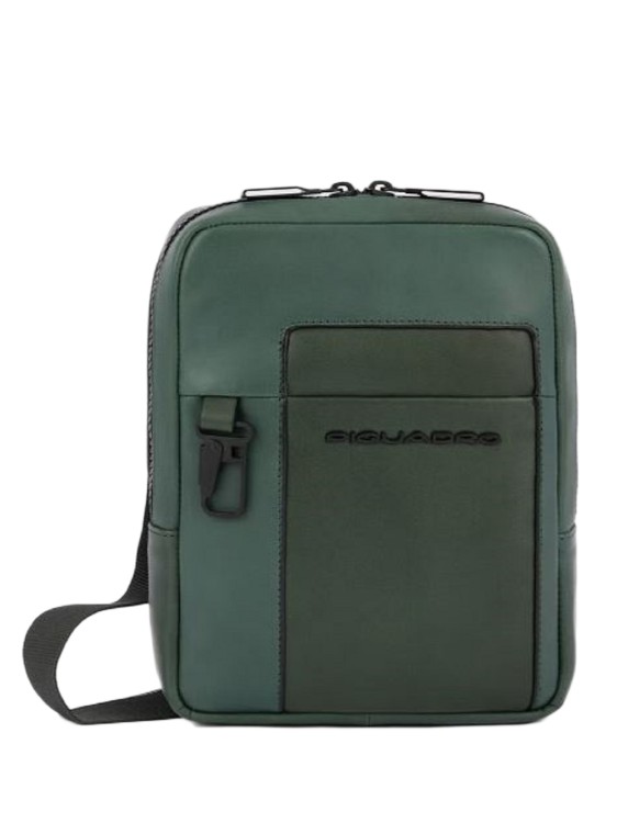 Piquadro Green Leather Shoulder Bag In Grey