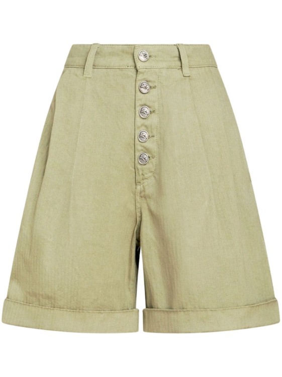 Shop Etro Green Herringbone-pattern Shorts