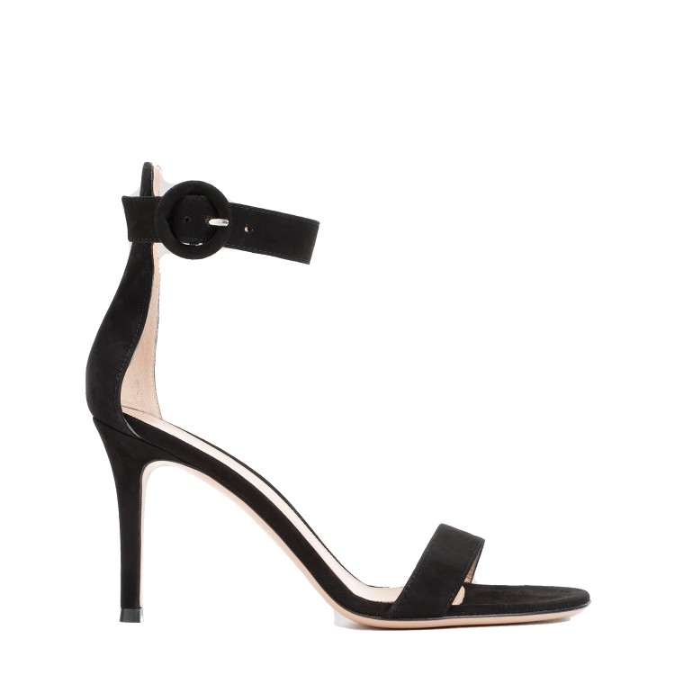 Shop Gianvito Rossi Portofino 85 Camel Suede Leather Sandals In Black