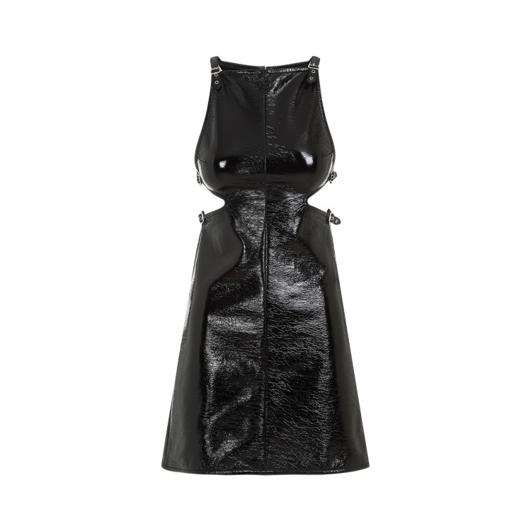Courrèges Buckle-detailed Patent-finish Minidress In Black