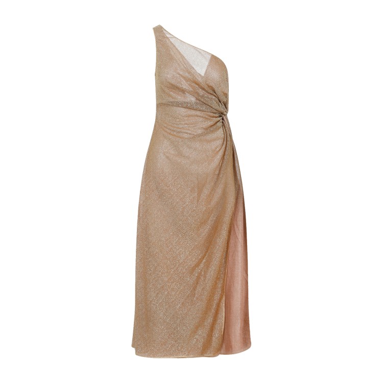 Shop Oseree Lumier Knot Toffee Gold Polyamide Dress In Pink