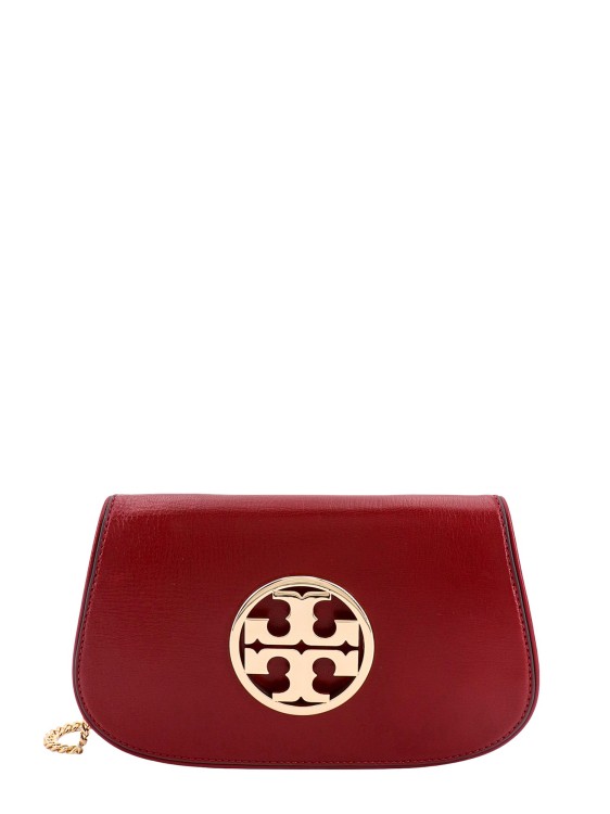 Tory Burch Leather Clutch With Metal Logo In Red