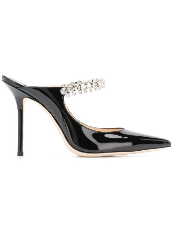 Shop Jimmy Choo Black Pumps With Crystal Strap In Patent Leather In Grey