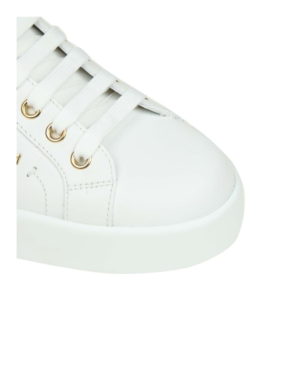 Shop Dolce & Gabbana Portofino Sneakers In White Leather With Logoed Pearl
