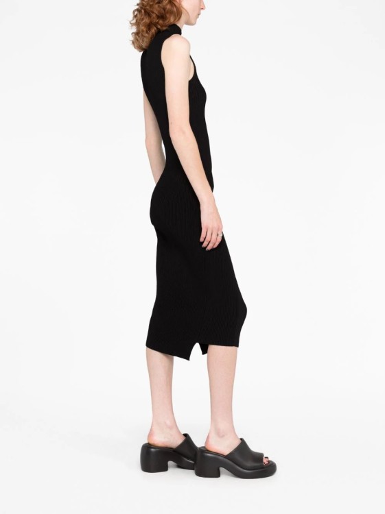 Shop Versace Black Slashed Turtleneck Midi Dress