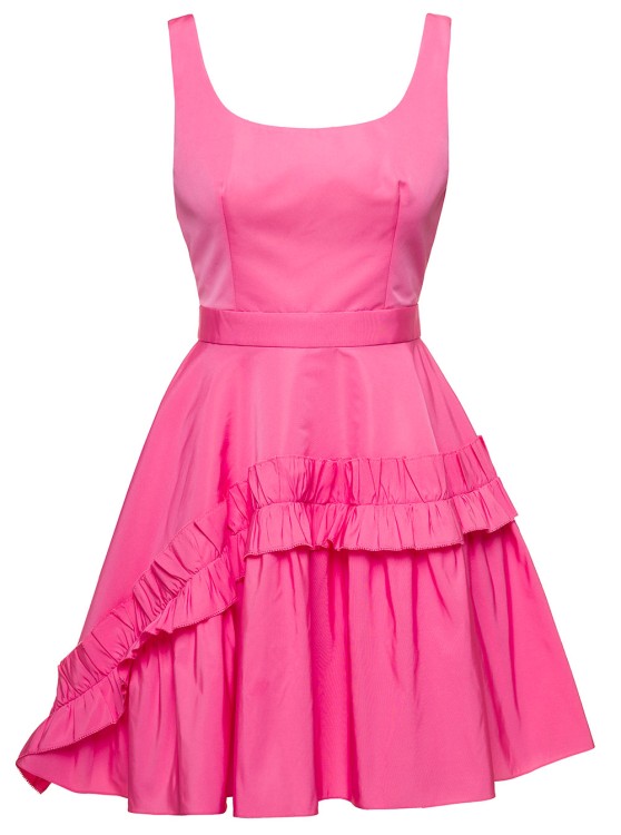 Shop Alexander Mcqueen Pink Mini Dress With Oversize Ruche In Polyfaille