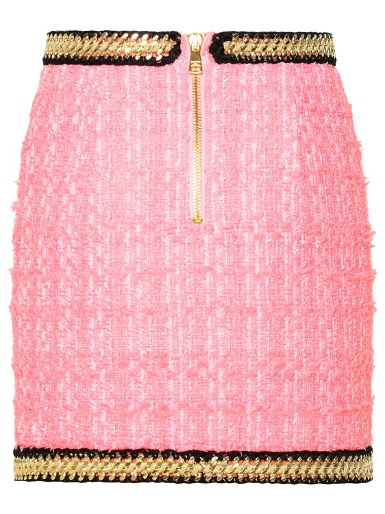 Shop Balmain Mini Skirt In Pink Cotton Blend