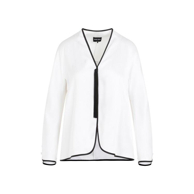 Shop Giorgio Armani White And Black Silk Shirt