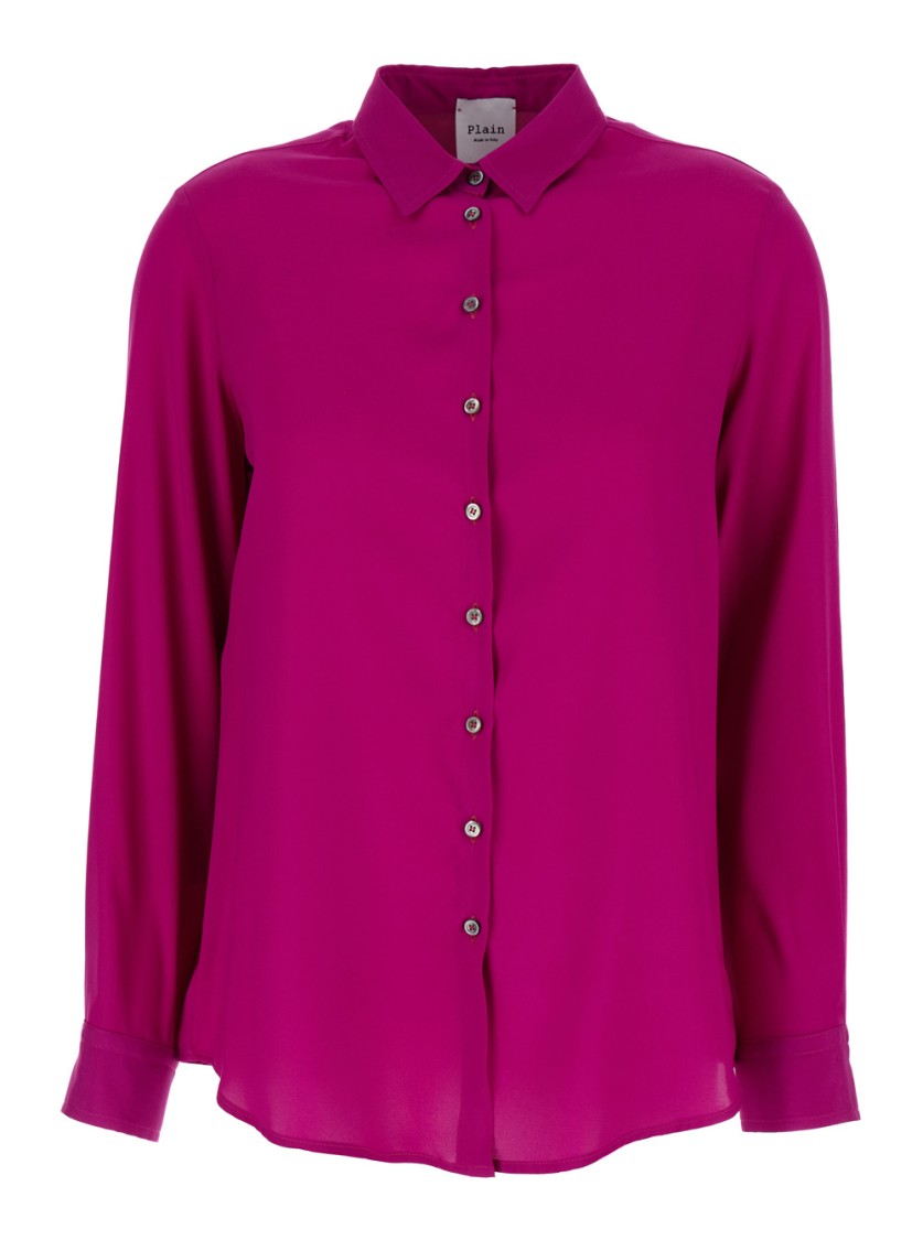 Shop Plain Fuchsia Relaxed Shirt With Mother-of-pearl Buttons In Satin In Pink