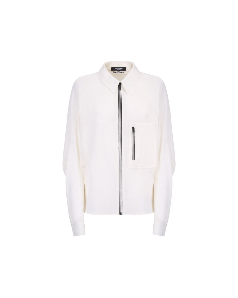 Takaturna Kinetic Shirt With Breathable Cotton Gauze And Versatile Jacket Style In White