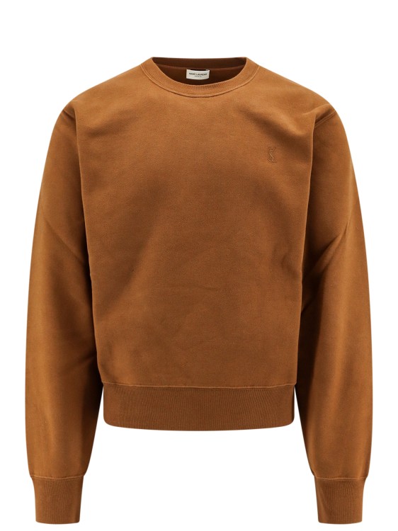 Saint Laurent Cotton Sweatshirt With Embroidered Logo In Brown