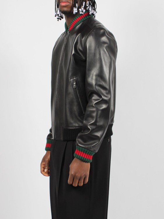 Shop Gucci Web Leather Jacket In Black