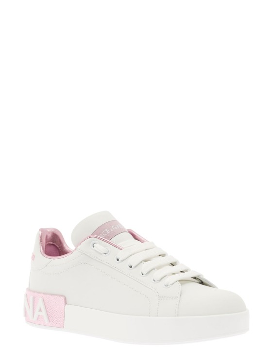 Shop Dolce & Gabbana Portofino' White And Pink Low Top Sneakers