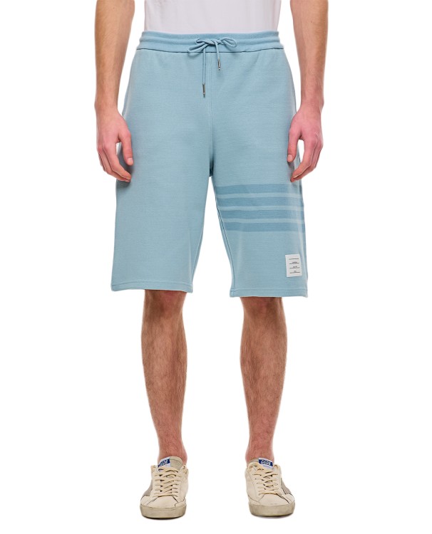 Shop Thom Browne Classic 4 Bar Stripe Cotton Sweat Shorts In Blue