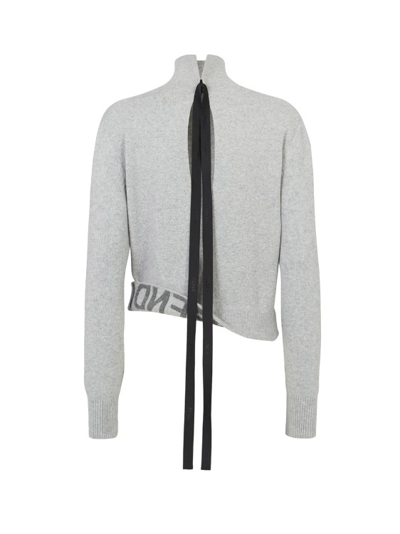 Shop Fendi Wool And Cashmere Sweater With Logoed Ribbons In White