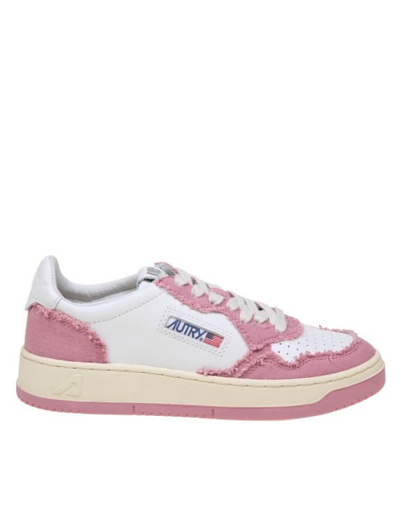 Shop Autry Sneakers In White And Pink Leather And Canvas