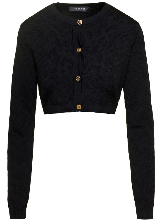 Shop Versace Knit Colour Allover Cardigan In Black