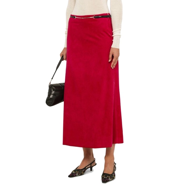 Shop Gucci Velvet Bloom Midi Skirt In Red