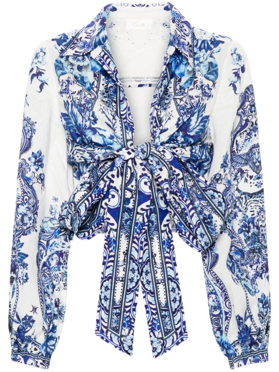 Shop Camilla Blue Glaze And Graze-print Cropped Shirt