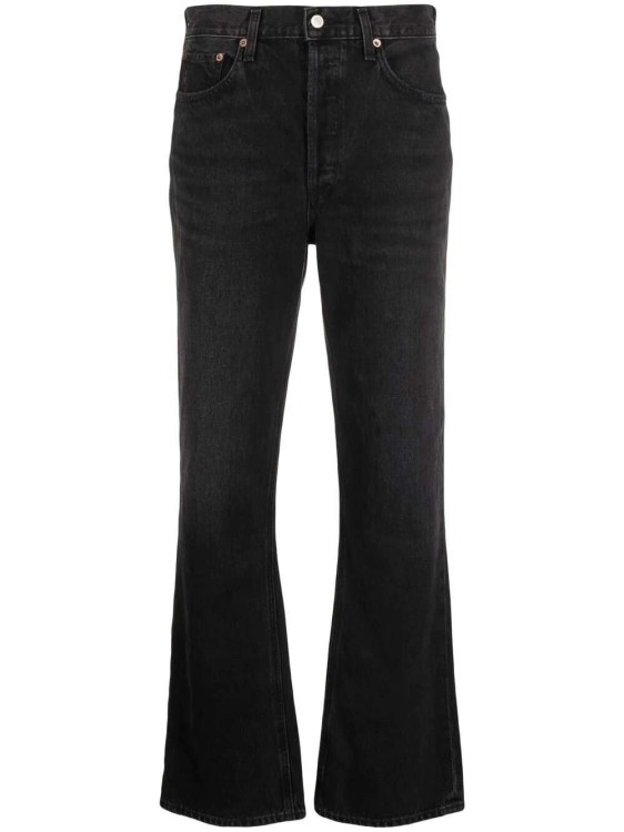 Shop Agolde Mid-rise Straight-leg Denim Jeans In Black