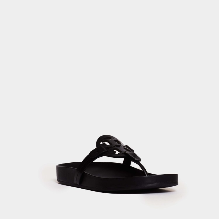 Shop Tory Burch Miller Cloud Flip Flops In Black Leather With Anatomical Bottom