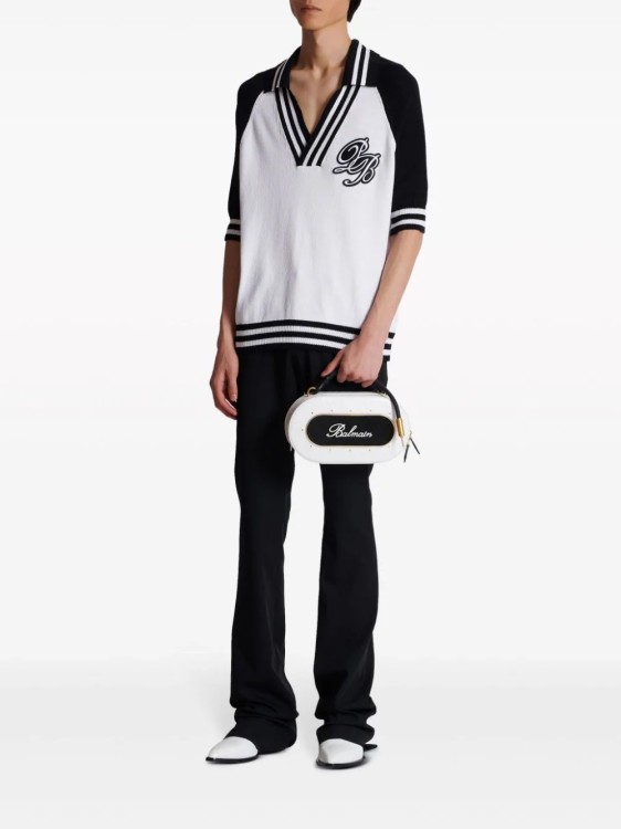 Shop Balmain White/black Signature Polo Shirt