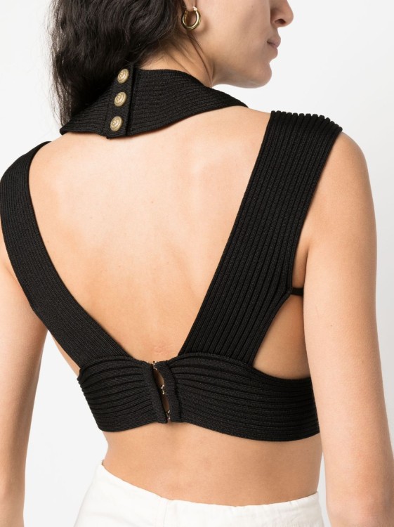 Shop Balmain Cut-out Ribbed Cropped Top In Black
