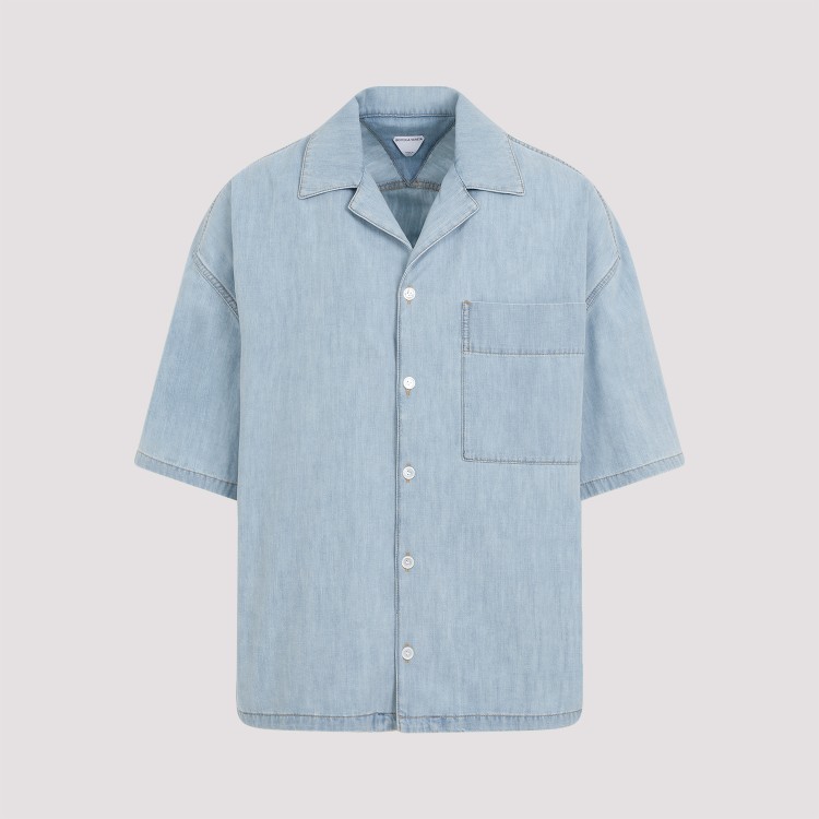 Shop Bottega Veneta Light Bleach Blue Cotton Chambray Shirt