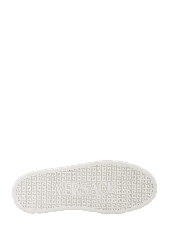 Shop Versace Leather Sneakers With Embroidered La Greca Motif In White