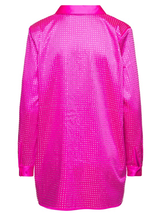 Shop Self-portrait Shirt With All-over Crystal Embellishment In Fuchsia Satin In Pink