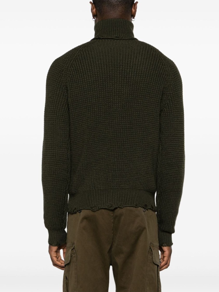Dsquared2 Dark Green Wool Turtleneck Sweater In Green