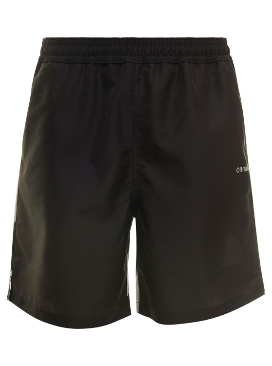 Shop Off-white Black Swim Trunks With Diag Print At The Back In Polyester
