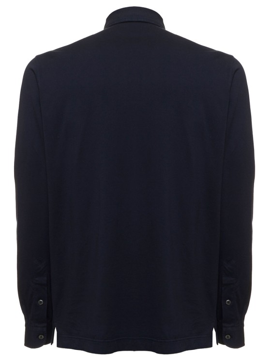 Shop Gaudenzi Cotton Blue Long Sleeved Polo Shirt In Black