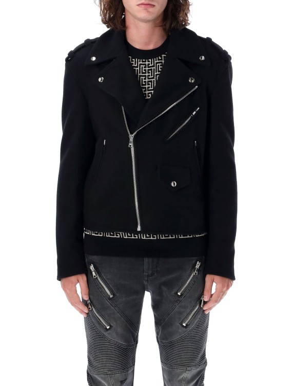 Shop Balmain Biker Wool Jacket In Black