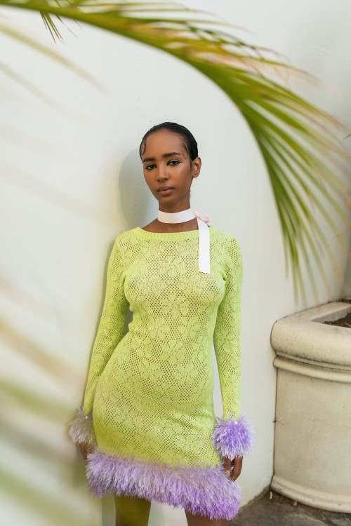 Shop Andreeva Tropic Knit Dress With Handmade Details In Green