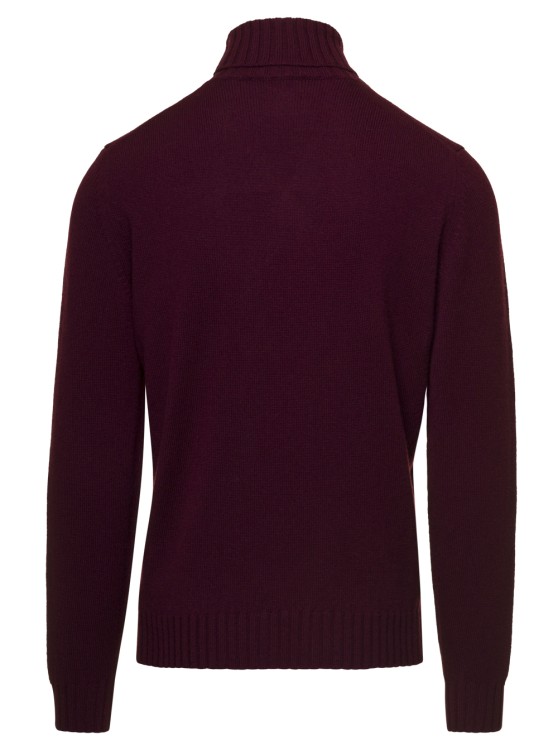Shop Gaudenzi Bordeaux Turtleneck Sweater With Rib Trim In Wool And Cashmere In Black