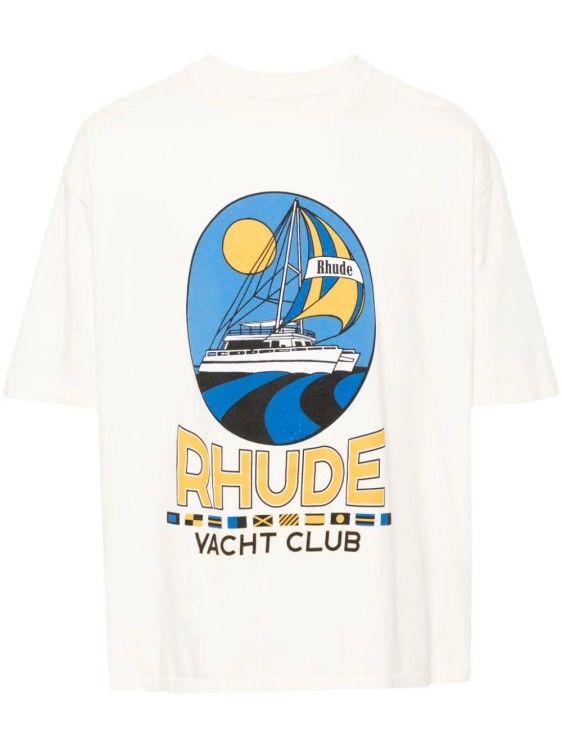 Shop Rhude Ecru Yacht Club T-shirt In White