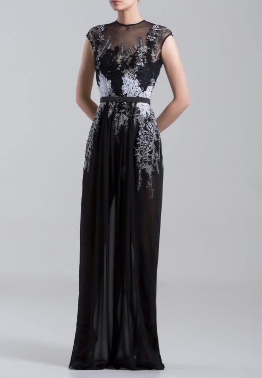 Shop Saiid Kobeisy Embroidered Sleeveless, Crepe Georgette Jumpsuit With A Thin Belt In Black