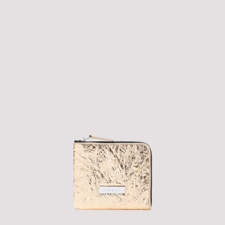 Shop Marni Zip Around Gold Ovine Leather Wallet In Neutrals