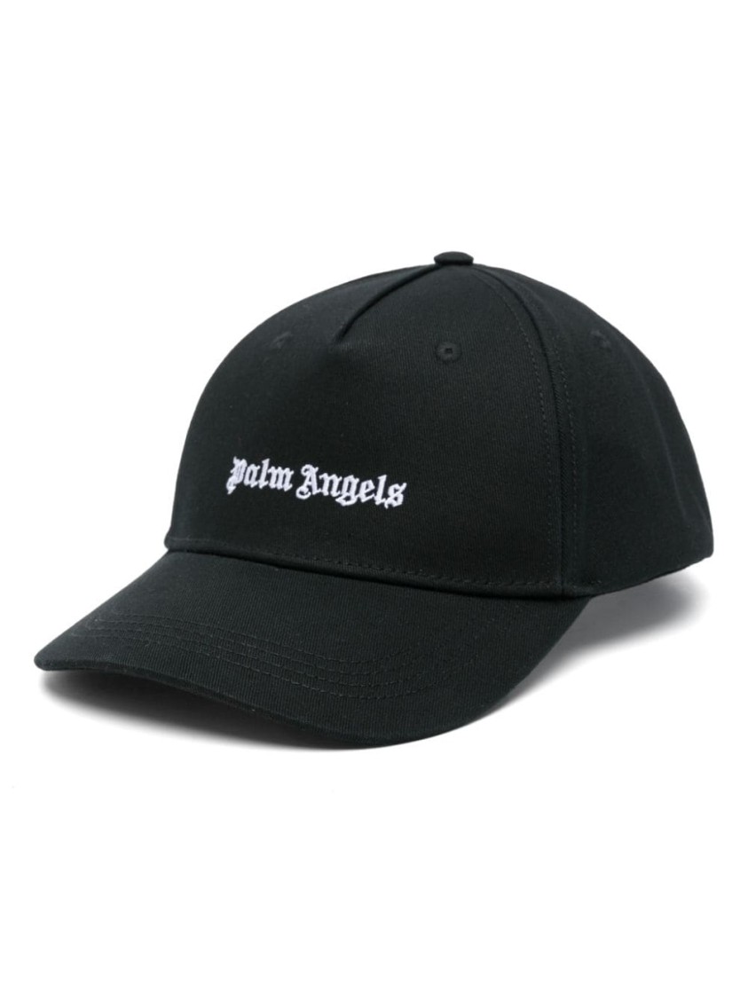 Palm Angels Black Baseball Cap With White Logo Print In Black