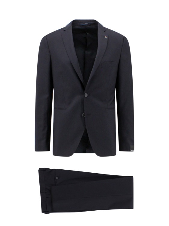 Shop Tagliatore Virgin Wool Suit With Removable Iconic Brooch In Black
