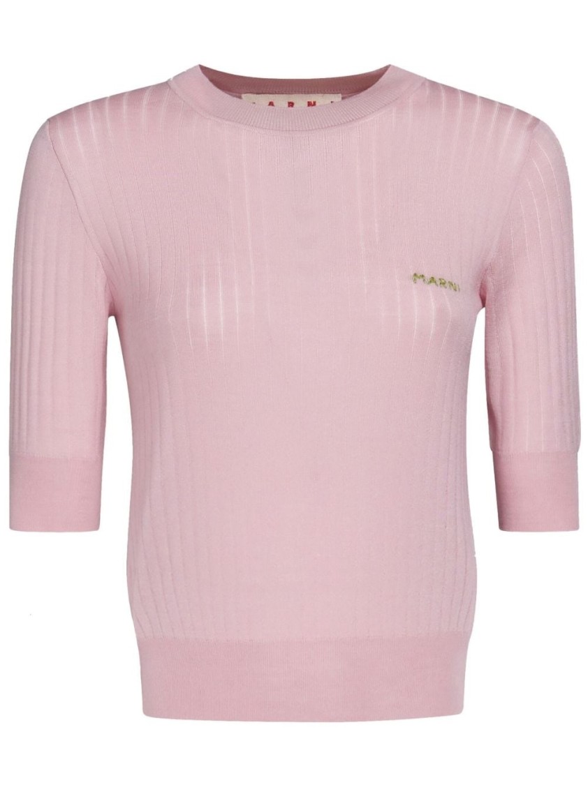 Marni Ribbed Knit Top With Fitted Silhouette In Pink