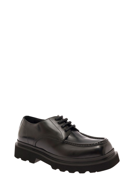 Shop Dolce & Gabbana Black Lace-up Derby With Squared Toe In Leather