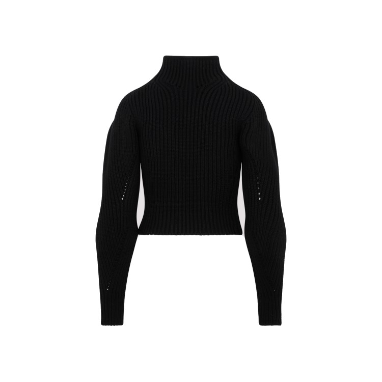 Shop Alaïa Rib High Neck Black Wool Sweater