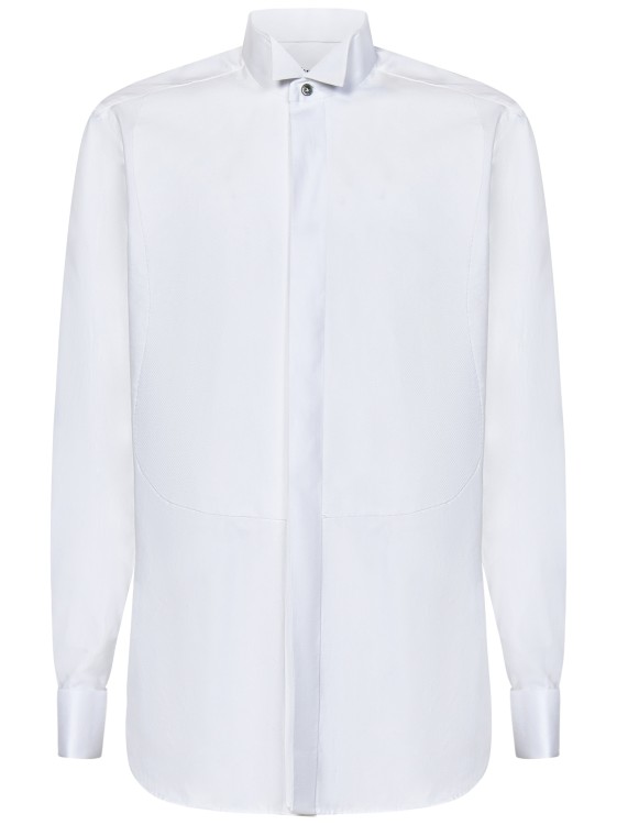 Shop Kiton White Cotton Tuxedo Shirt